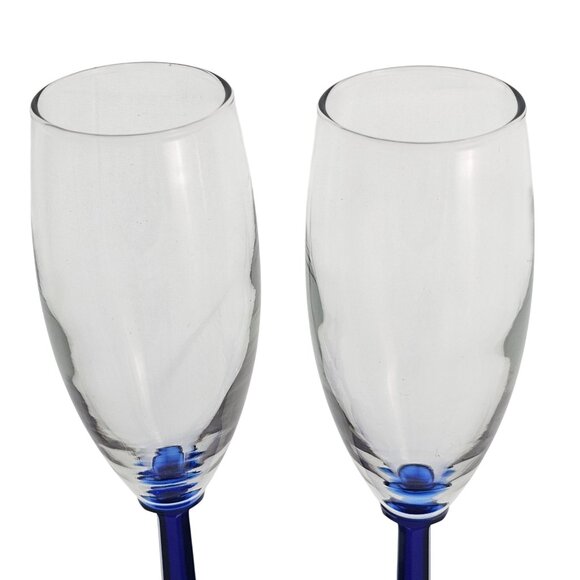 2 Cristal DArques Cobalt Blue Champagne Flutes 7" stem color square - Picture 3 of 6